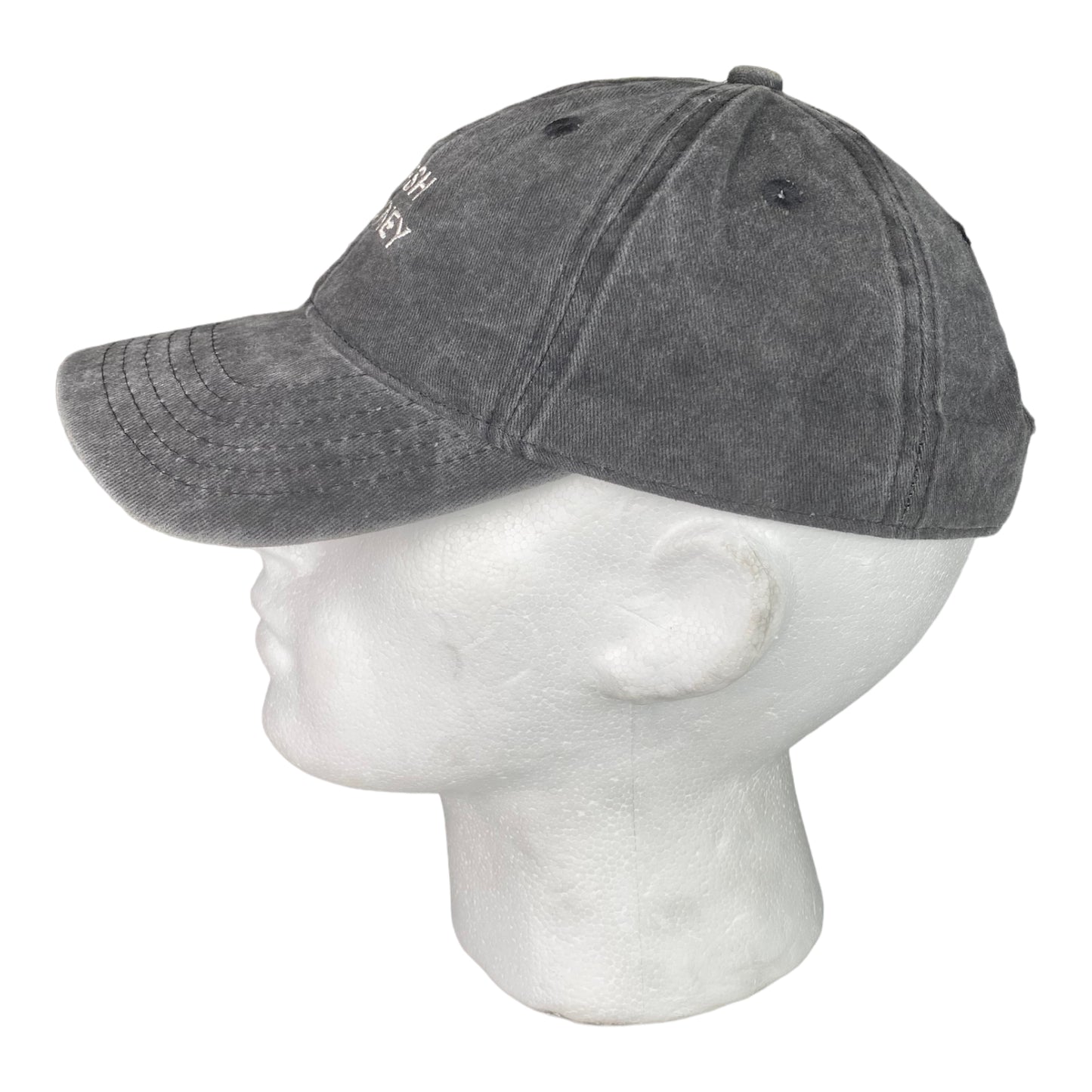 ‘Hipish Hackney’ Recycled Cotton Cap in Washed Charcoal Black - One Size