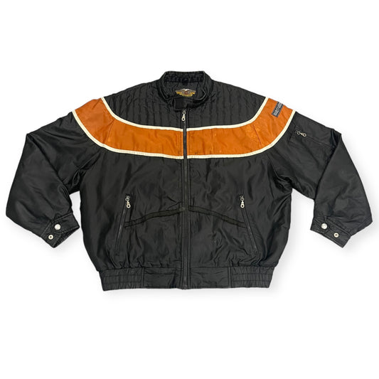 Harley Davidson Black & Orange Bomber Racing Jacket - Small