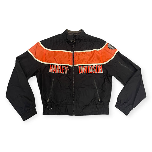 Harley Davidson Black & Orange Bomber Style Racing Jacket - Medium